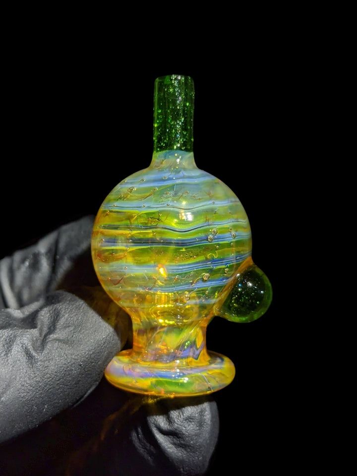 Fumed Green Lollipop Bubble Cap - Strawberry Glass