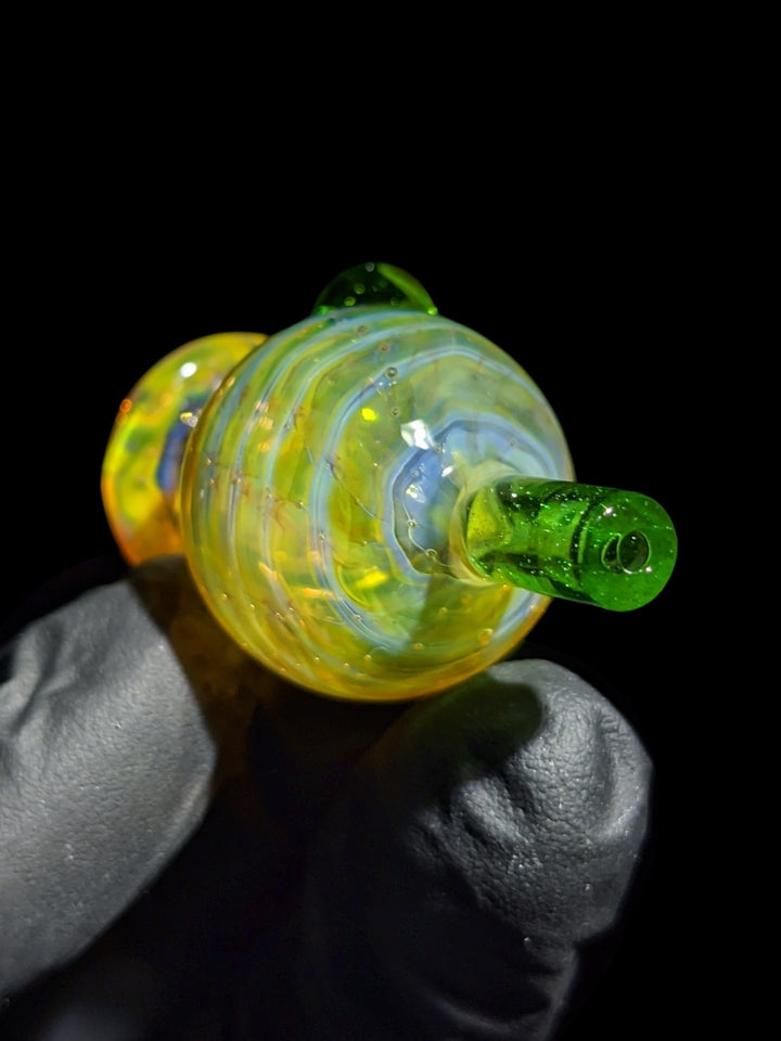 Fumed Green Lollipop Bubble Cap - Strawberry Glass
