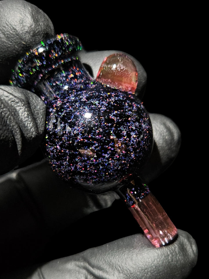 Gold Ruby Crushed Opal Bubble Cap - Strawberry Glass