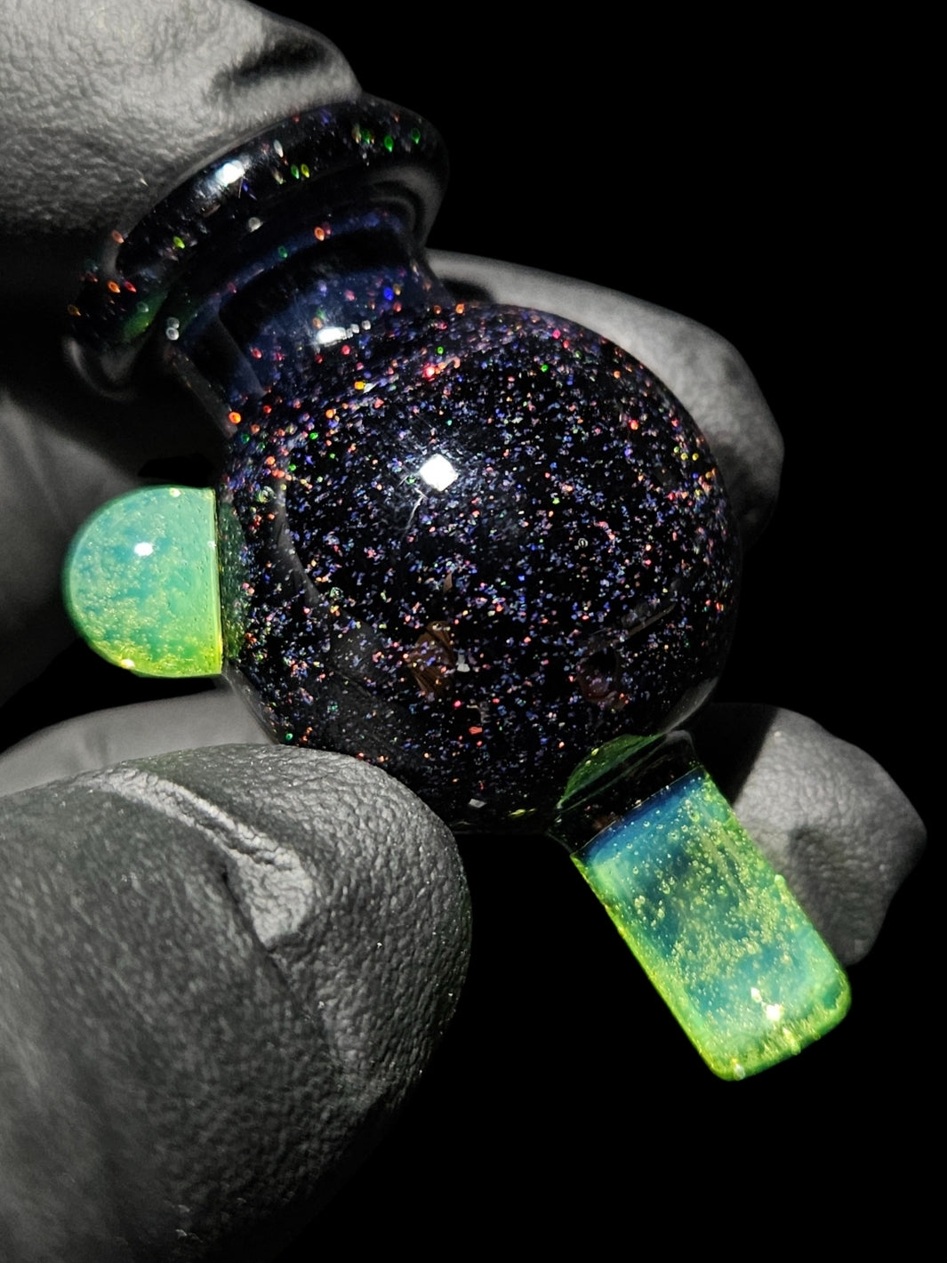 Green Slyme Crushed Opal Bubble Cap - Strawberry Glass