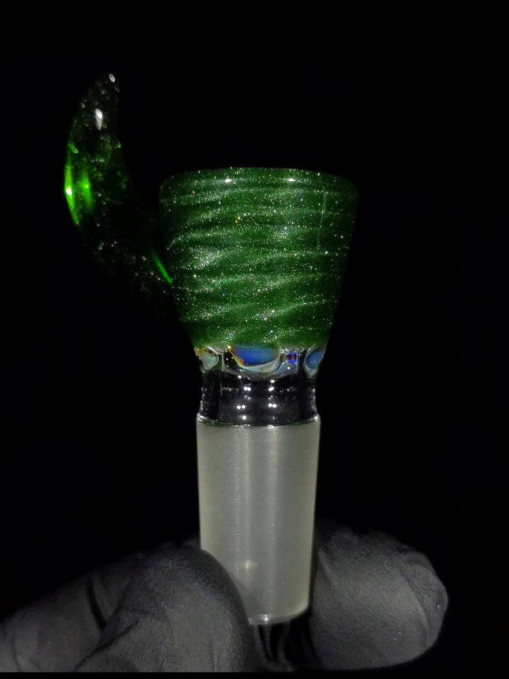 Metallic Green Horn Handle 14mm Bowl - MessyGlass