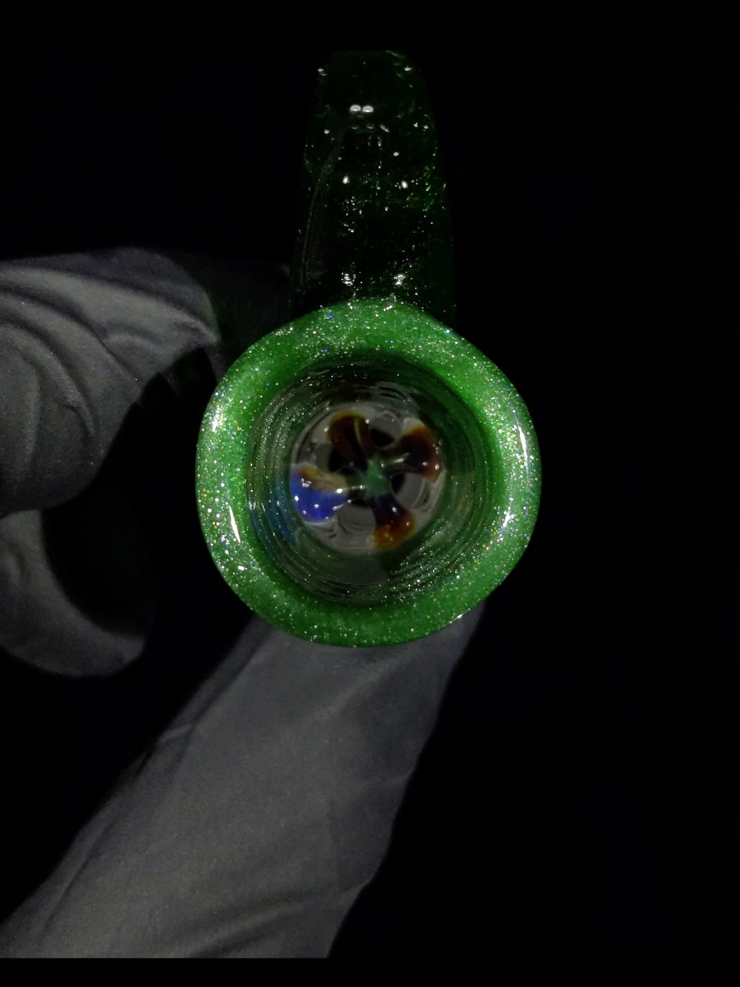 Metallic Green Horn Handle 14mm Bowl - MessyGlass