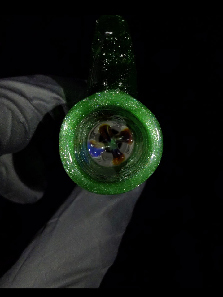 Metallic Green Horn Handle 14mm Bowl - MessyGlass