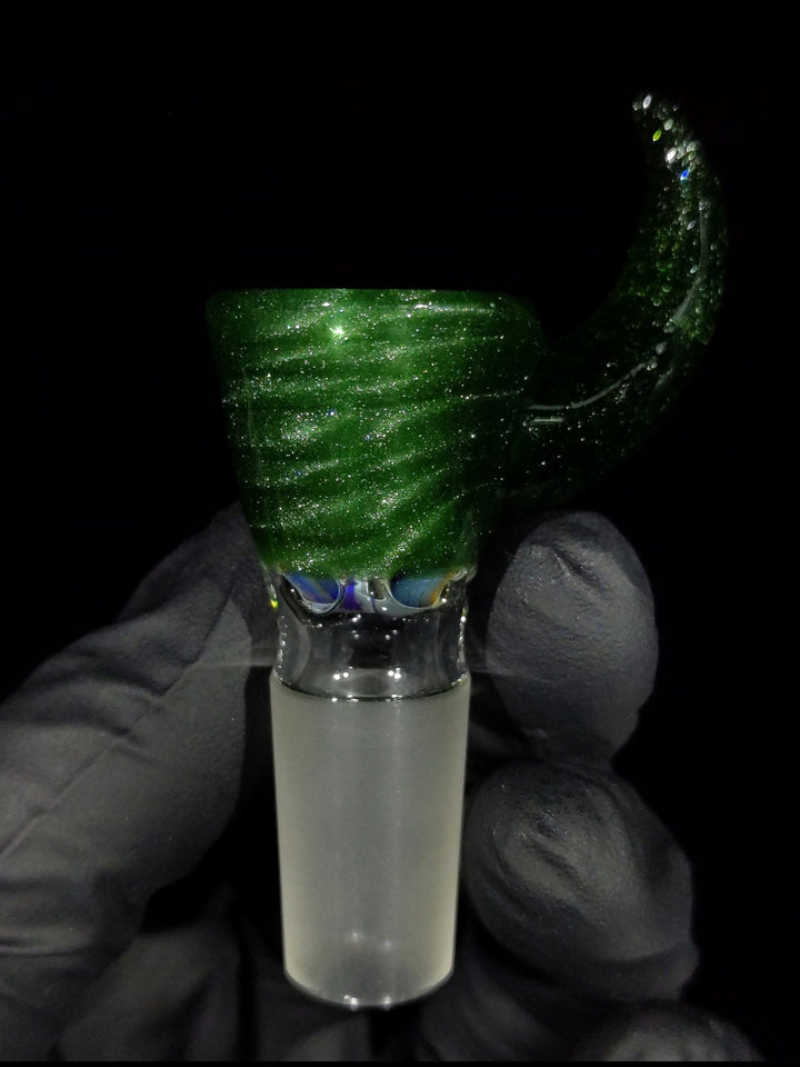 Metallic Green Horn Handle 14mm Bowl - MessyGlass