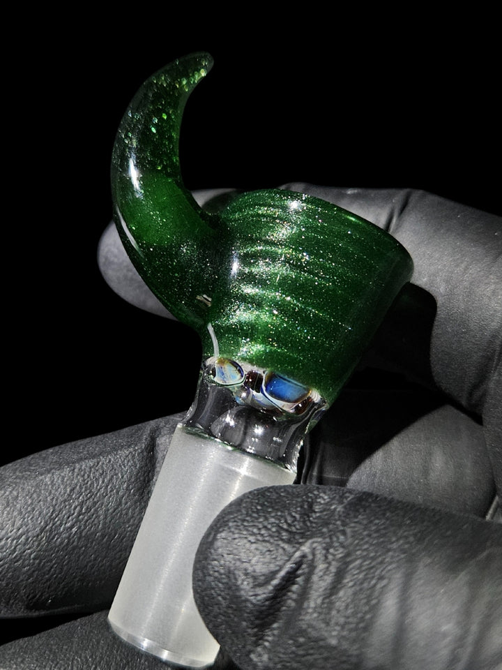 Metallic Green Horn Handle 14mm Bowl - MessyGlass